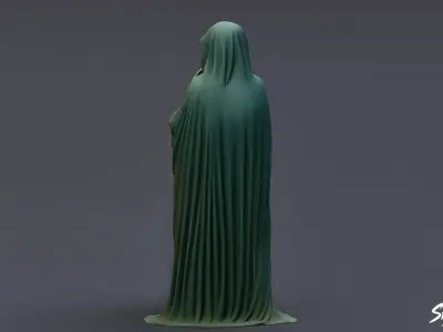 Ghost Statue Seated Hand Raised Low-poly 3D model