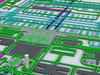 Munich MUC Airport Roads Buildings and Public Transport Lines 3D model