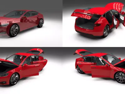 Tesla Model S with chassis and interior red 3D model