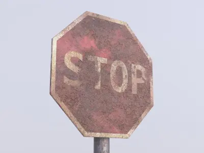 Game-ready Stop sign rusty Unity Unreal Engine  Low-poly 3D model