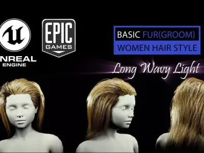 Long Wavy Light Hairstyle Groom For UE4 Low-poly 3D model