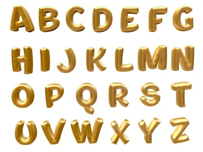 Golden Balloons Alphabet Letters High Poly 3D model