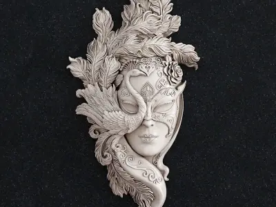 Jewelry pendant mask girl 3D print model
