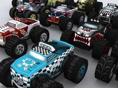 Road rush monster trucks Low-poly 3D model