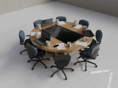 Modern Conference Room Table Setup Office Meeting Scene 3D model