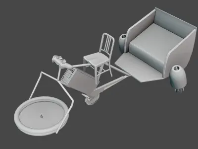 Rickshaw bicycle with lamp Low-poly 3D model