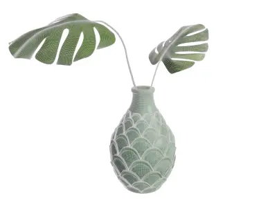 Decorative Vase with Monstera Leaves 3D model