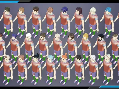 Stylized Soccer Football Player plus 30 Haircuts Low-poly 3D model