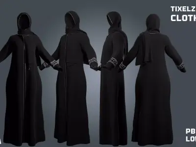 2 Abaya set - clothyfic set Low-poly 3D model