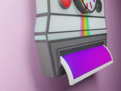 Clock polaroid camera icon Free low-poly 3D model