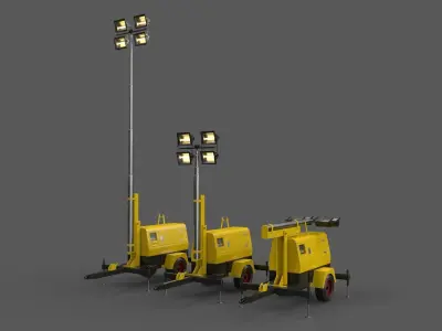 PBR Mobile Light Tower Generator B - Yellow Light Low-poly 3D model