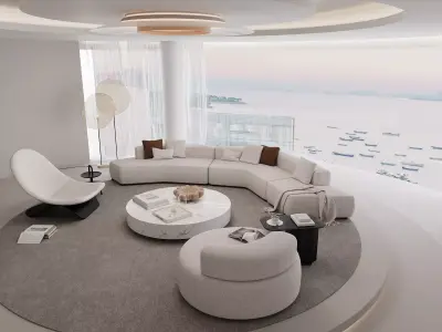 Creamy Minimalist Living Room 3D model