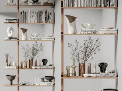 rack Minimalistic wooden shelving 07 3D model