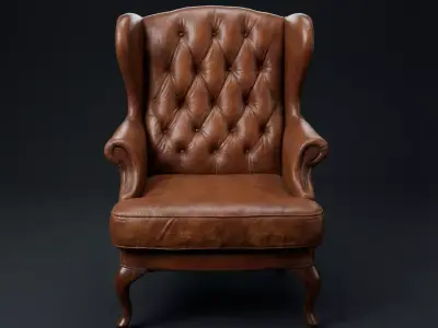 Classic Leather Wingback Armchair Low-poly 3D model