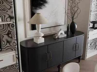 Elegant Modern Dining Nook with Abstract Art 3D model