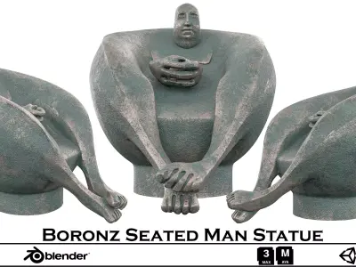 Boronz Seated Man Statue Artistic Bronze Figure 3D Model Low-poly 3D model
