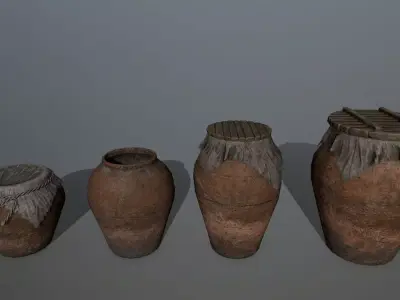 old vase set Low-poly 3D model