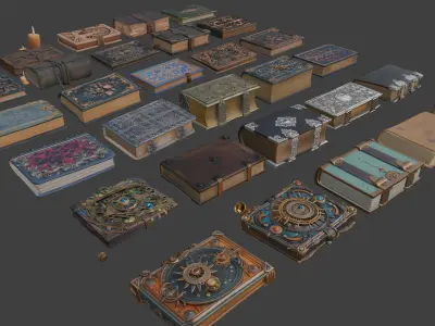 Medieval Fantasy Books Pack 30 AI Pieces 3D model