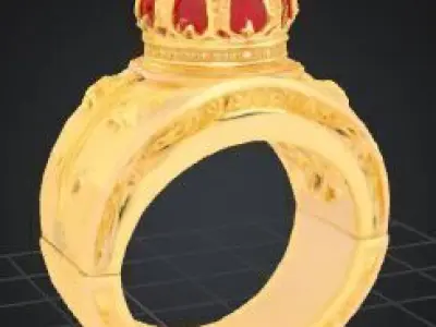 Royal Sovereign Gold Ring with Crown Exquisite Luxury Design 3D print model