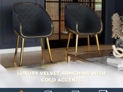 Luxury Velvet Armchair with Gold Accents 3D model