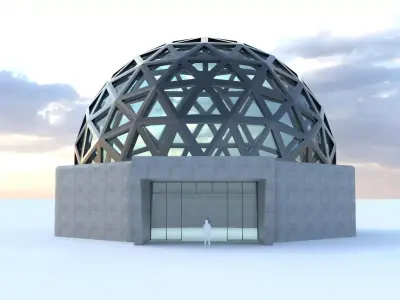 Geodesic Dome with Door Opening and enclosure Panels 3D model