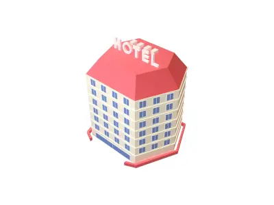 Low Poly Hotel v1 004 Low-poly 3D model