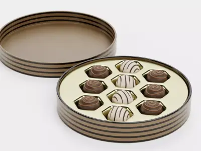 Chocolate Box V8 - Luxury Round Gift Box Filled with Pralines 3D model