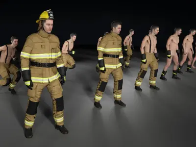 Realistic 3D model of Man Firefighter - Modular - Rigged Low-poly 3D model
