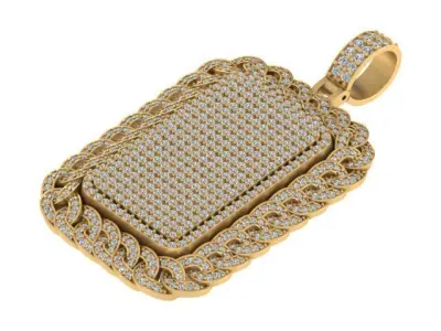 Luxury Iced-Out Cuban Border Dog Tag Pendant 3D print model