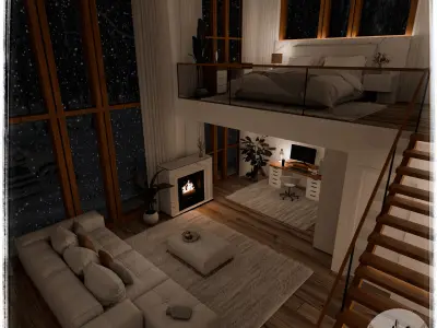 Winter House Blender Scene - NIGHT 3D model