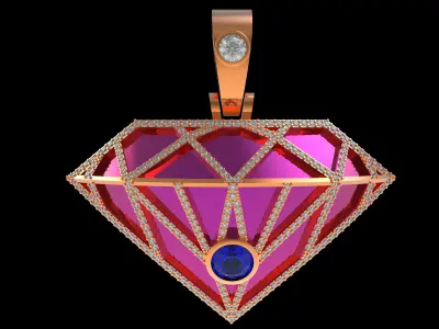 Diamond Shaped Gold Tone Charm Pendant 3D print model