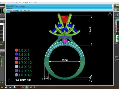 Luxury Ruby Crown Halo Diamond Ring for Women  4084 3D print model