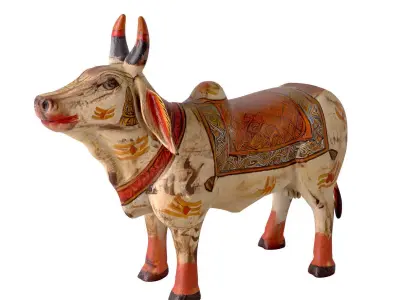 Vintage Wood Painted Brahma Cow 3D model