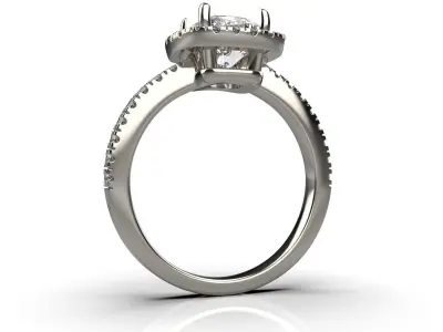 Diamond Halo Cushion Engagement ring 3D print model