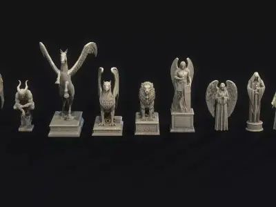 Mystical Statues Collection Low-poly 3D model