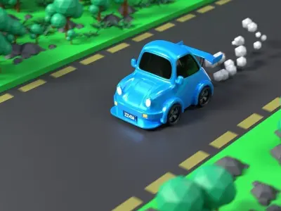 the little blue car on the road 3D model