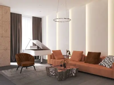 Modern Living Room and Kitchen 3D model