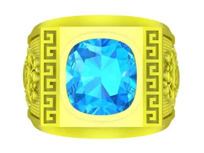 Luxury Greek Key Cushion Cut Signet Ring 3D Model 4786 3D print model