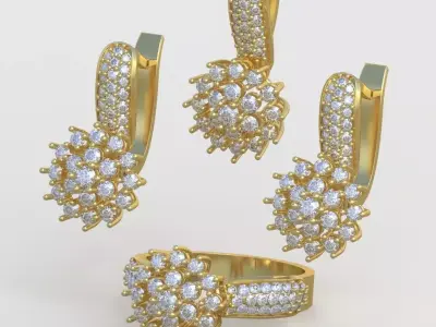 Ring  Earring and Pendant Set 3D printable model 0062 3D Model Pack