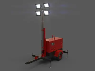PBR Mobile Light Tower Generator A - Red Dark Low-poly 3D model