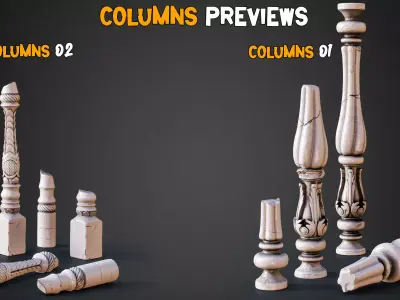 13 Game-Ready Damaged Columns and PBR Texture   Vol 02 Low-poly 3D model