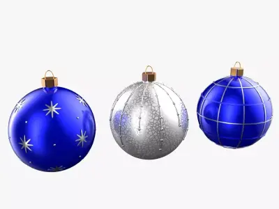 Christmas Tree Ornament Set4 - Blue White Low-poly 3D model