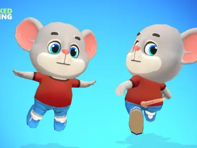 Mouse Rat Rodent Grey Animated Rigged Low-poly 3D model