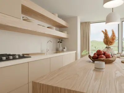 Minimalistic light wood neutral colors kitchen  Free 3D model