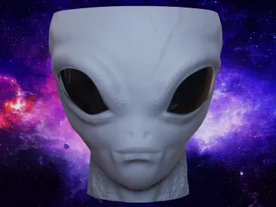 Alien head Halloween decoration plant pot flowerpot and bowl 3D print model