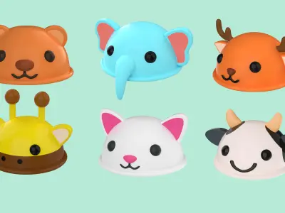Cartoon Animal Hat Cute Pack 01 Low-poly 3D model