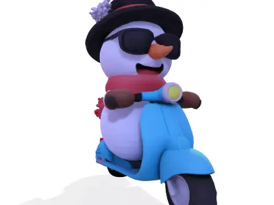 Cool Rider Snowman 3D Model on Scooter 3D print model