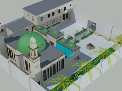 Grand Mosque with School and Library   Low-poly 3D model