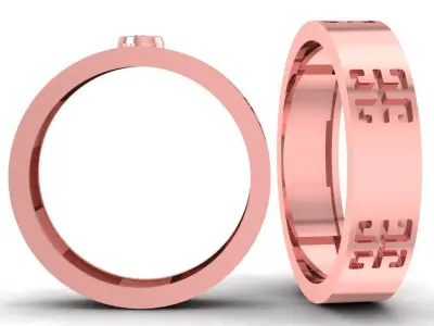 Luxury Couple Diamond Rings with Engraved Pattern 2525 3D print model