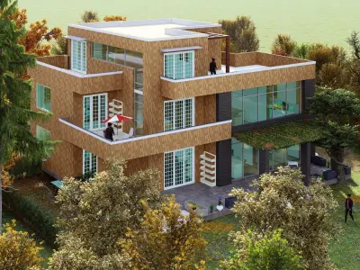 Residential Villa Revit Project  Low-poly 3D model